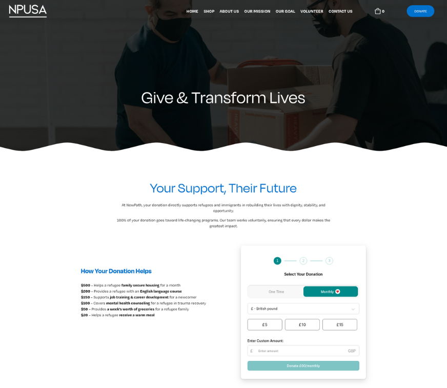 Dedicated Donations Page