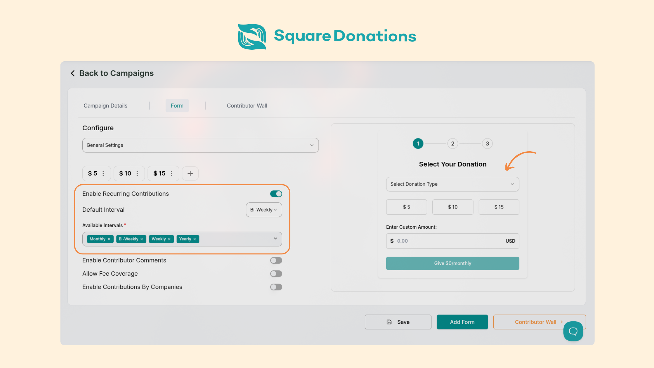 Recurring Giving - "SQUARE DONATION SNAPSHOT"