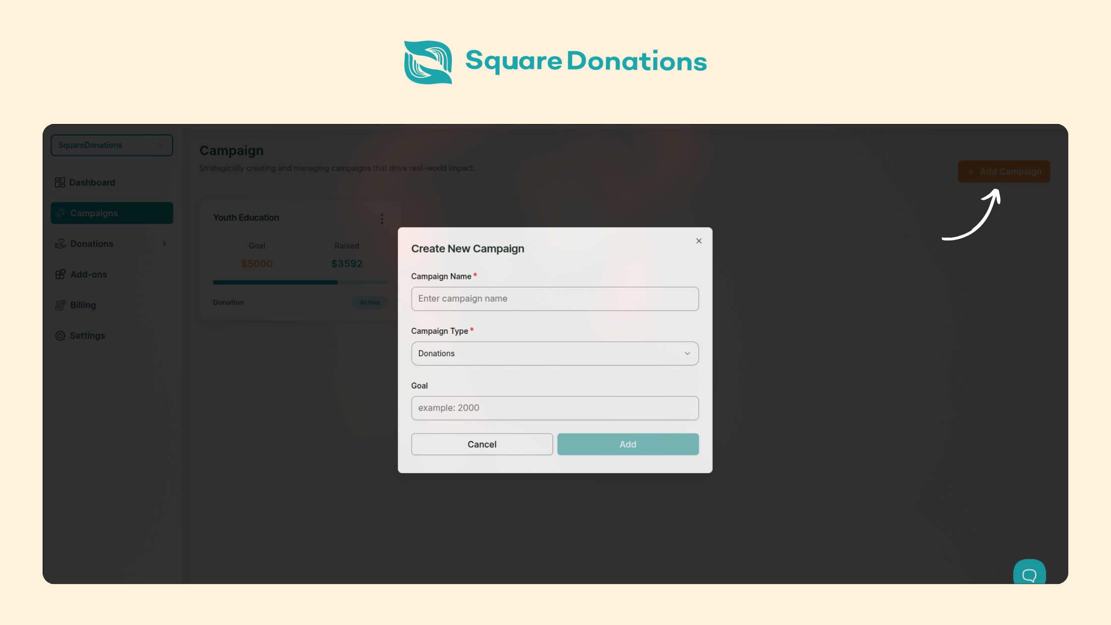 create campaign use square donation website